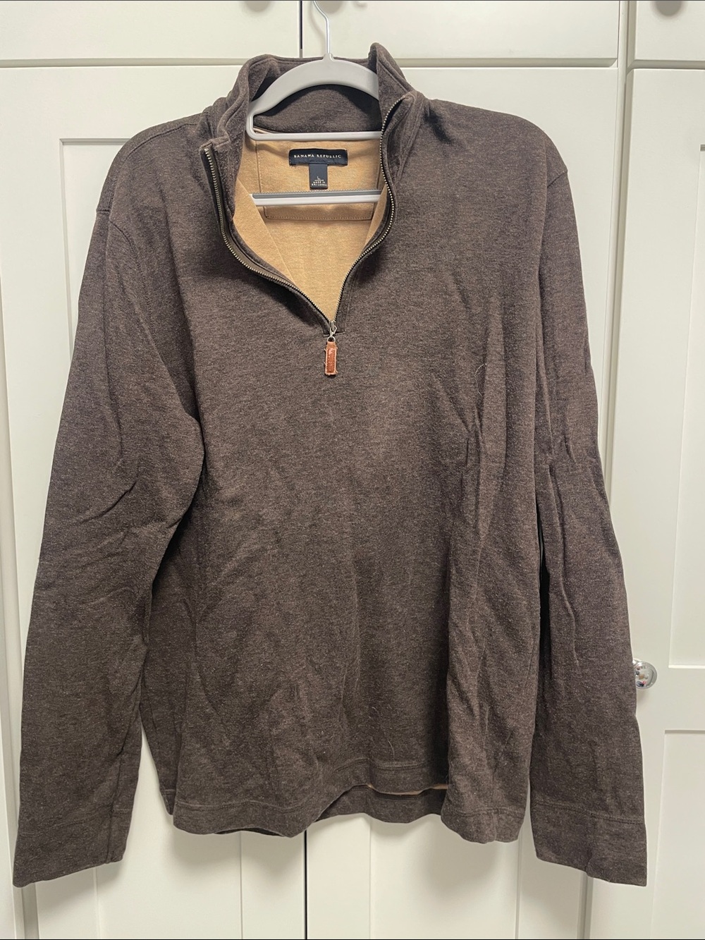 Banana Republic Brown Quarter-Zip Sweater with Tan Contrast
